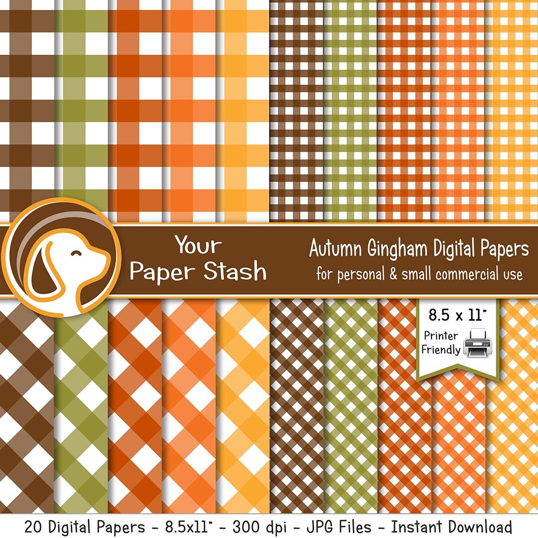Autumn Gingham Digital Papers Printable, 8.5x11 Fall Plaid Backgrounds ...