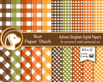 秋のギンガムチェック柄デジタルペーパー（印刷可能）、8.5x11インチの