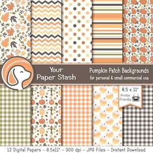 8.5x11" Pumpkin Digital Paper Pack For Autumn Scrapbooking, Fall Digitla Paper, Pumpkin Stationery Paper, Instant Download