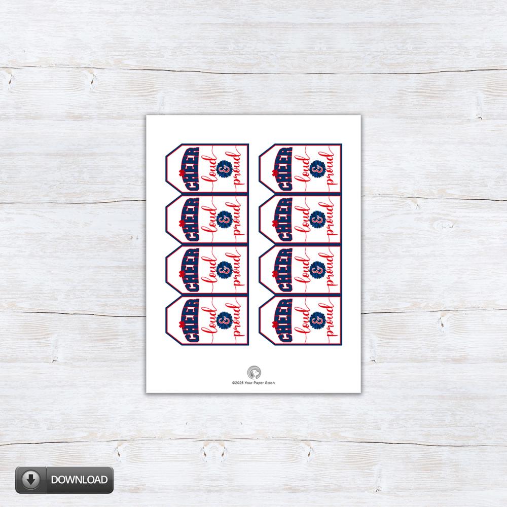 Red Blue Cheerleading Printable Gift Tags, Cheer Team Printable Tags ...