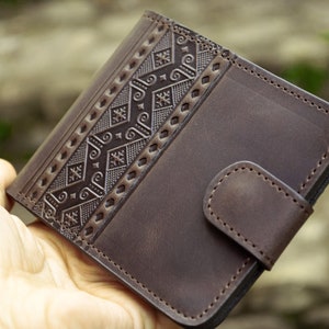 Cartera marrón para hombre de cuero genuino de 9 bolsillos / Cartera para hombre, cartera de cuero pequeña, adorno de cartera, cartera en relieve, cartera plegable, cartera para hombre