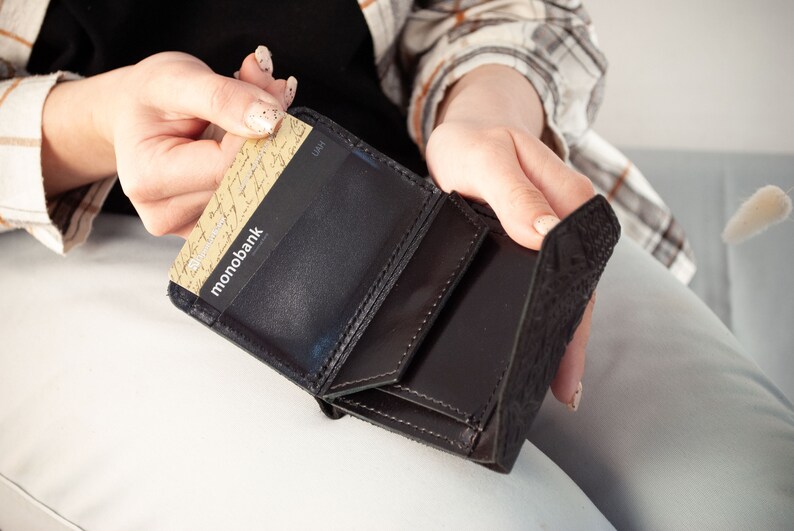 Black Leather Boho Wallet | Mountain Embossed, Mini Coin Purse - Etsy