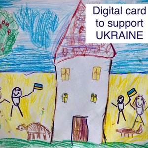 Kunst Kinder der Ukraine, Liebe in die Ukraine senden, Stand mit der Ukraine, ukrainische Kinder zeichnen digitale Dateikunst, ukrainische Postkarte