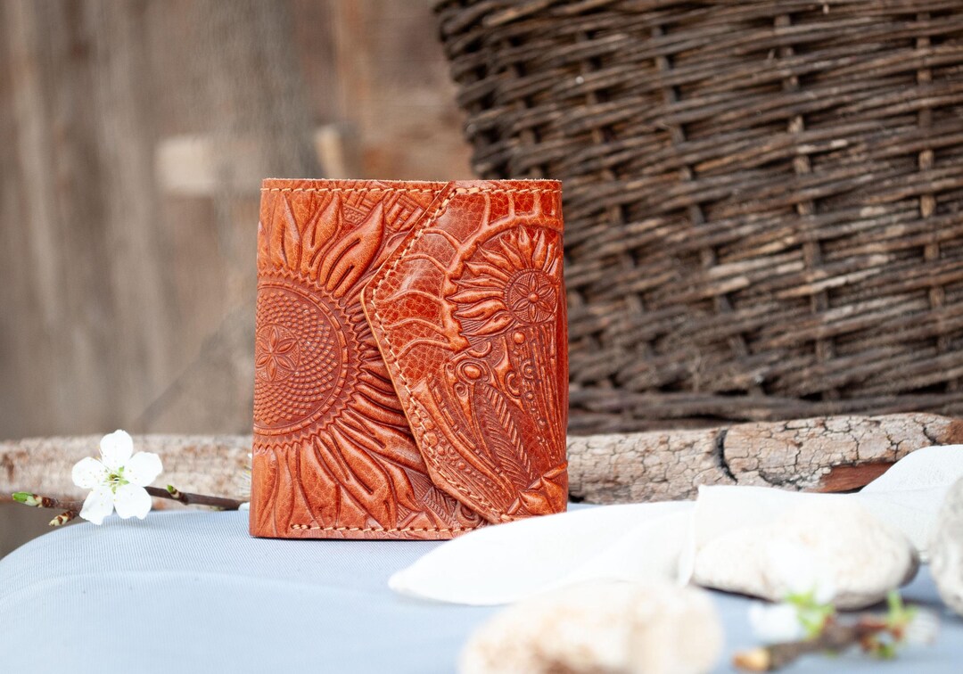Embossed Sunflower Leather Wallet: Small Boho Wallet - Etsy