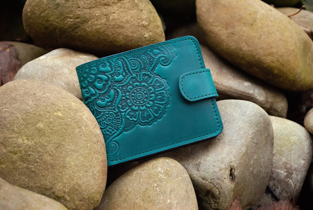 Darkteal Small Leather Women's Wallet Boho Wallet, Little Leather