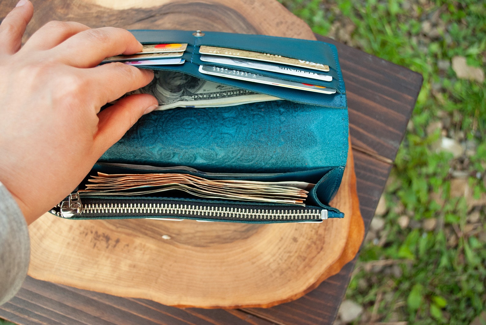 Darkteal Leather Boho Wallet With Mandala Leather Wallet Etsy