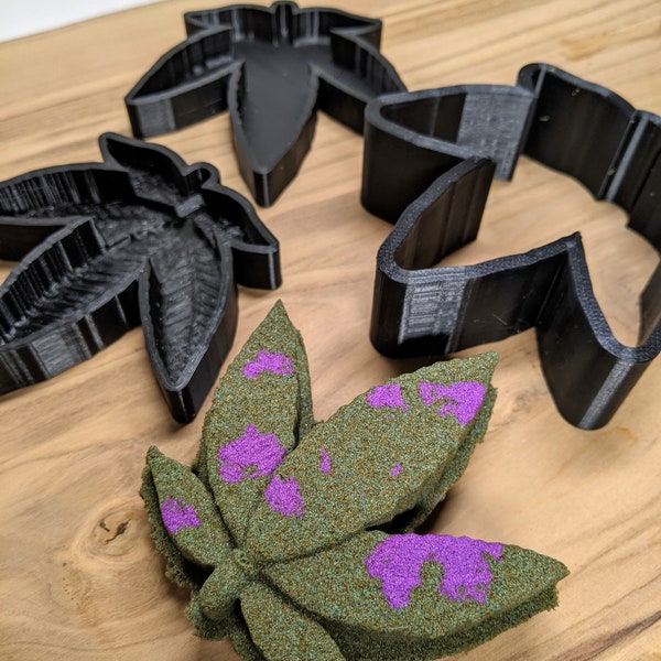 Marijuana Leaf Bath Bomb Mold, Hand Press, Rounded, PLA, Heavy-Duty, Mould, 3D Printed, Three Pieces, DIY
