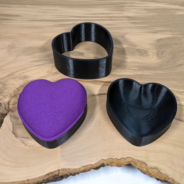 Heart Bath Bomb Mold, Hand Press, Rounded, PLA, Heavy-Duty, Mould, 3D Printed, Three Pieces, DIY