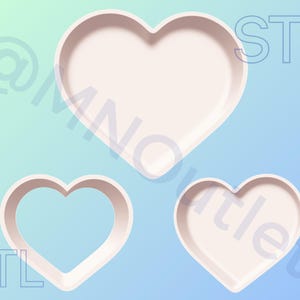 May include: Three heart-shaped objects in varying sizes, each with a soft, off-white color. The largest heart is solid, while the second is an outline. The smallest heart is a solid shape. The background is a gradient of light blue and white.