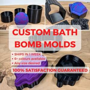 CUSTOM Bath Bomb Mold, Any SIZE & COLOUR, Hand Press, Professional + Heavy-Duty, Mould, 3D Printed, Three Pieces, Diy, Logo, Words