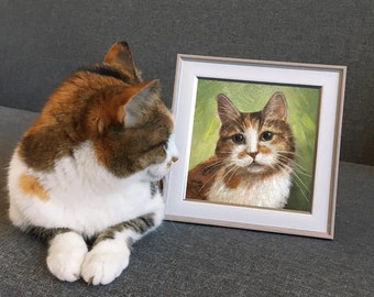 Custom Pet Portraits For Cat Lovers Gifts, Custom Cat Portraits From Photo, Pet oil painting original framed artwork, mini gift for owner