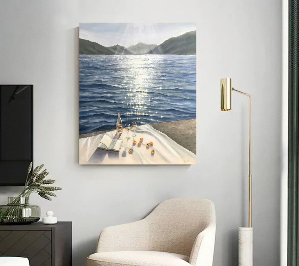 Original Ocean Oil Painting on Canvas Calm Sea Sparkles Etsy