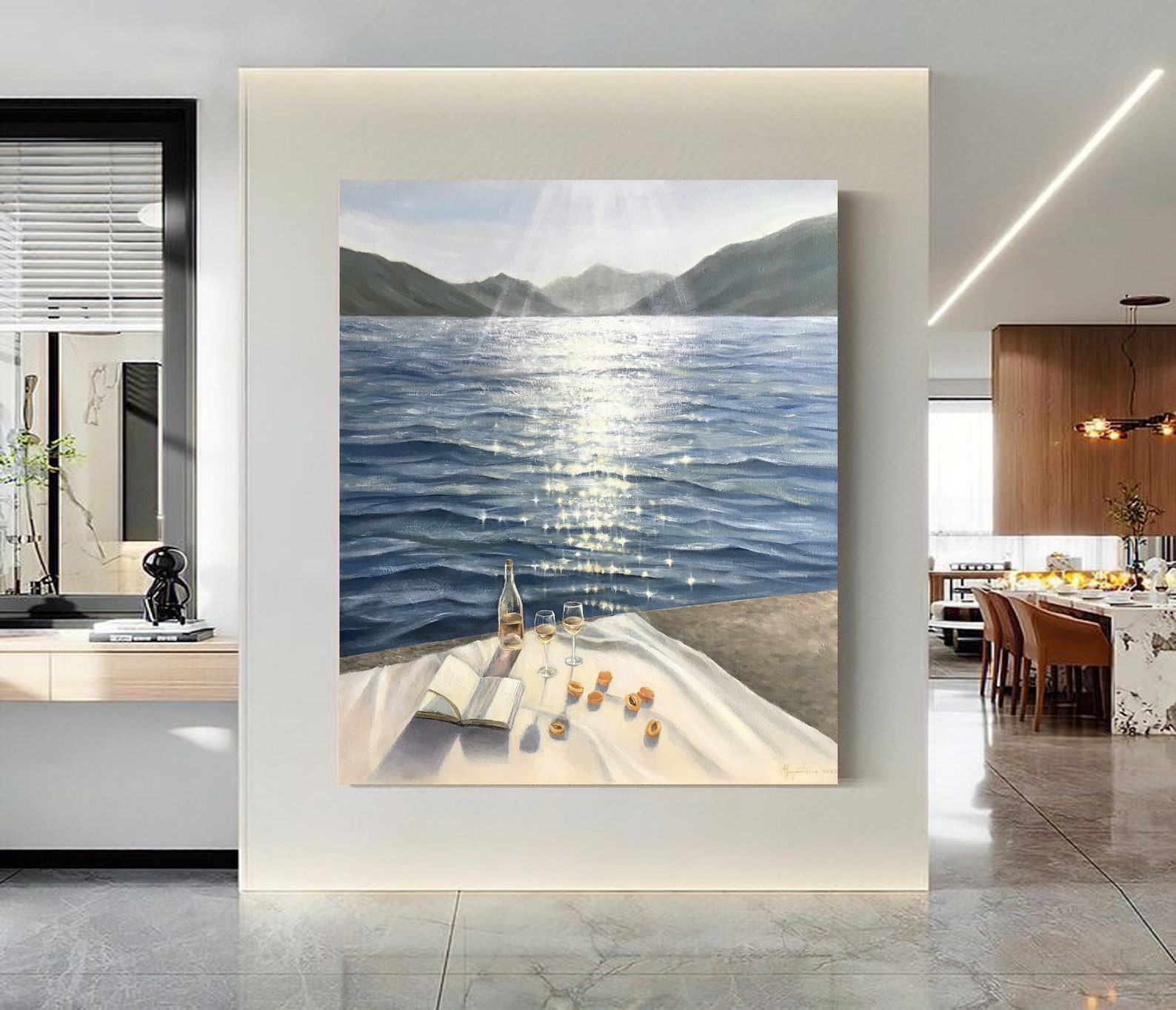 Original Ocean Oil Painting on Canvas Calm Sea Sparkles Etsy