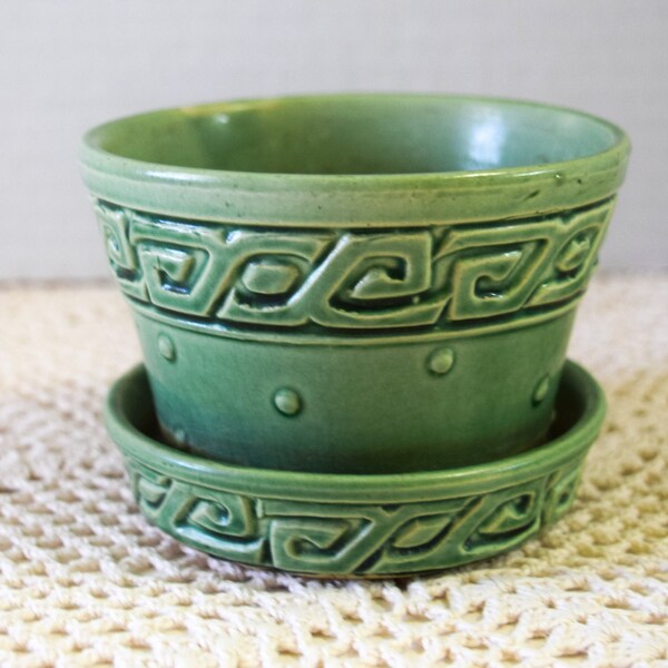 Vintage McCoy Pottery Green Greek Key Planter