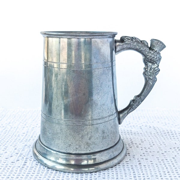 Hamilton Laidlaw Company of Glasgow and Sheffield English Pewter tankard with Scottish Thistle Handle