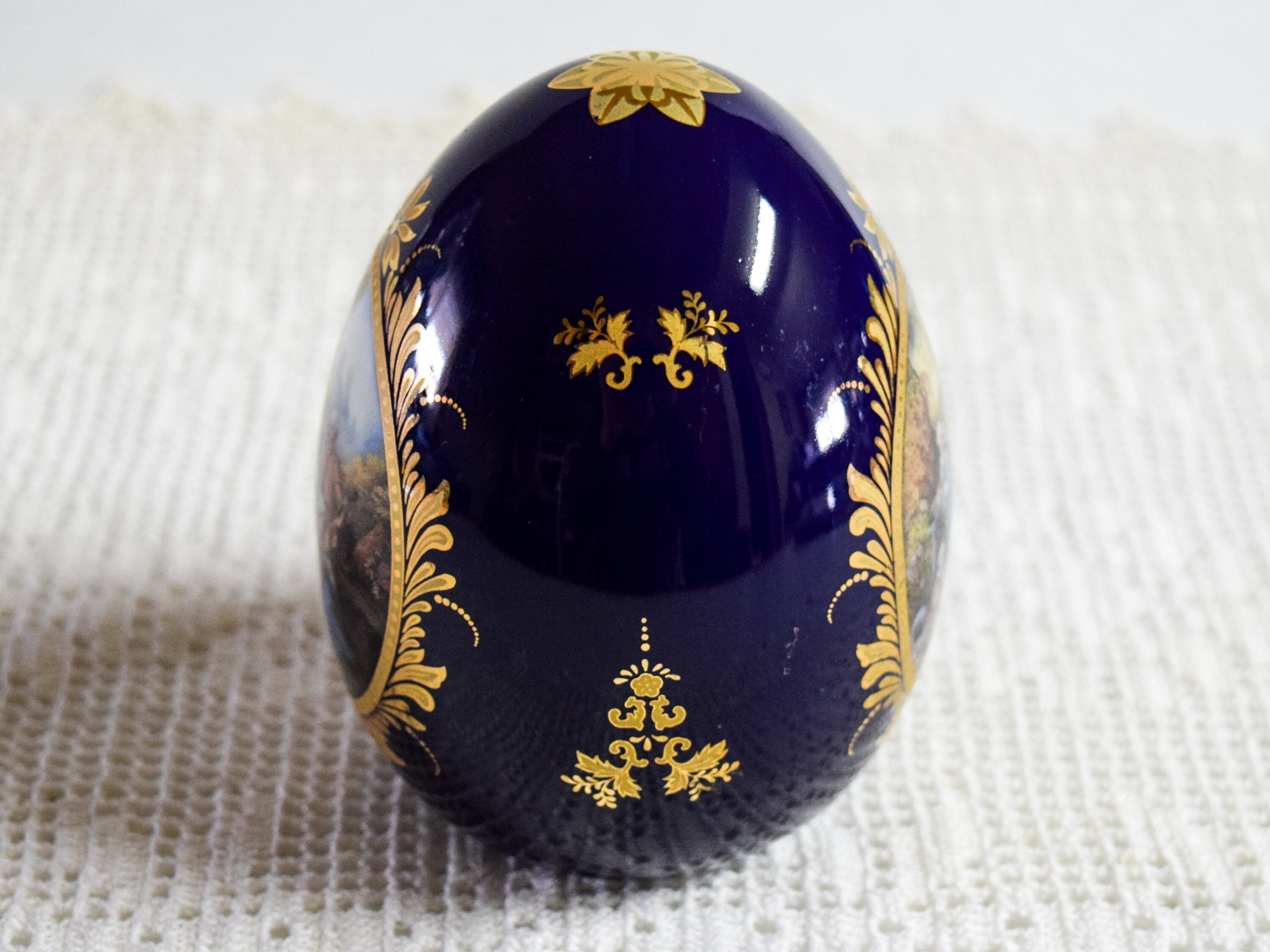 Vintage Limoges Large Cobalt Blue and Gold Egg With 18th Etsy