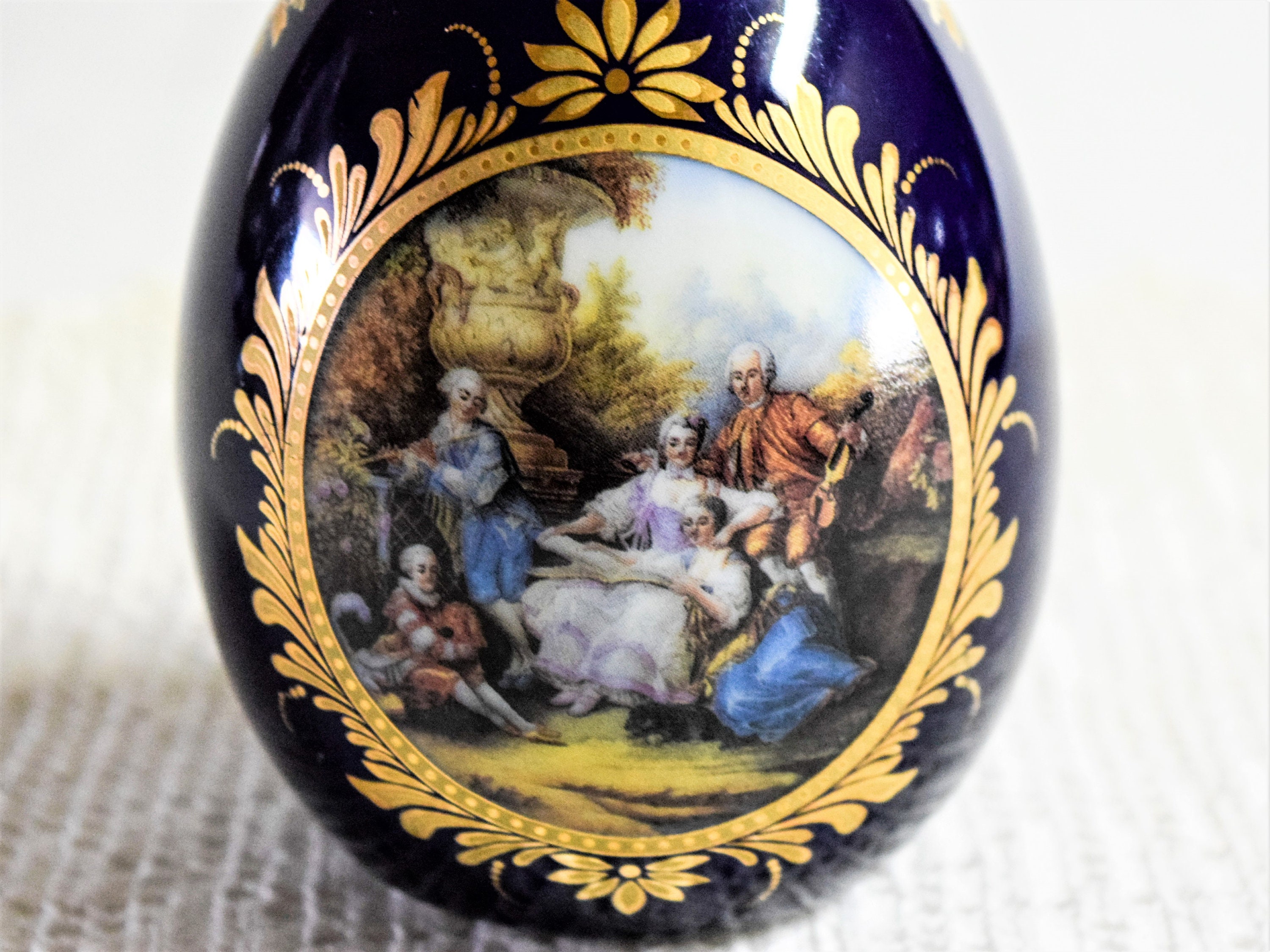 Vintage Limoges Large Cobalt Blue and Gold Egg With 18th Etsy