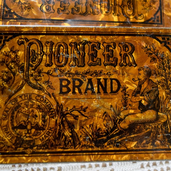 Vintage Pioneer Brand Pictorial Golden Flake Tobacco Tin Made by Richmond Cavendish Co. Ltd Liverpool, England