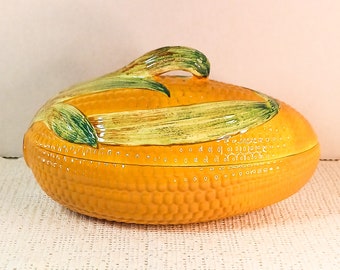 1930's Vintage Shorter and Sons Majolica Corn Casserole DIsh