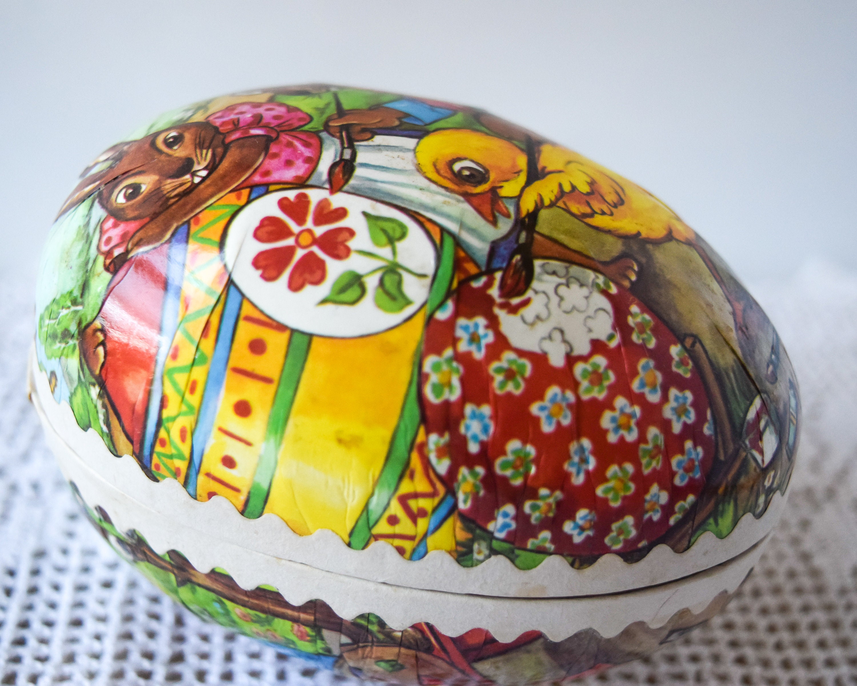 Vintage East German Paper Mache Easter Egg Candy Container Etsy