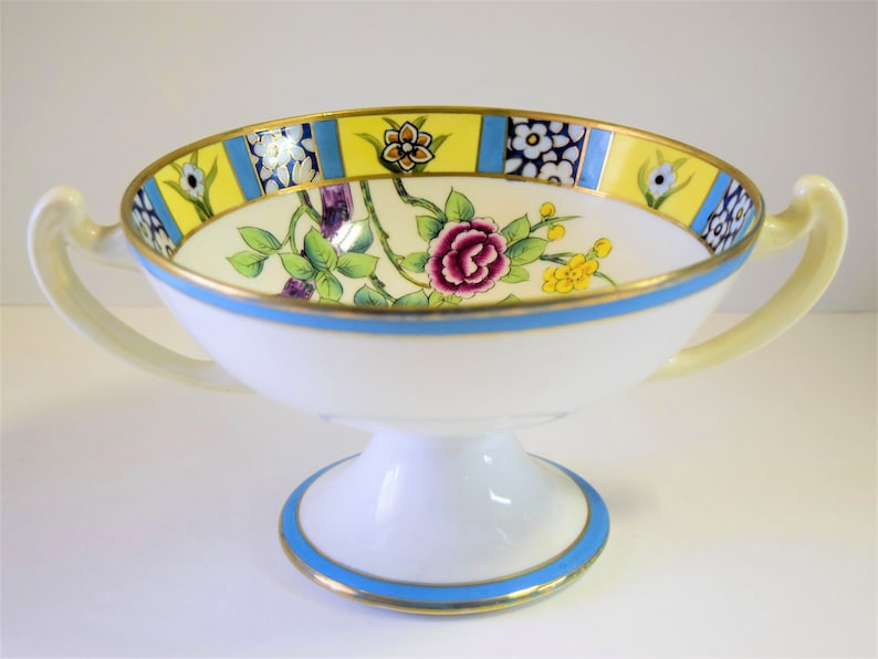19111921 Morimura Nippon Hand Painted Porcelain Pedestal Centerpiece