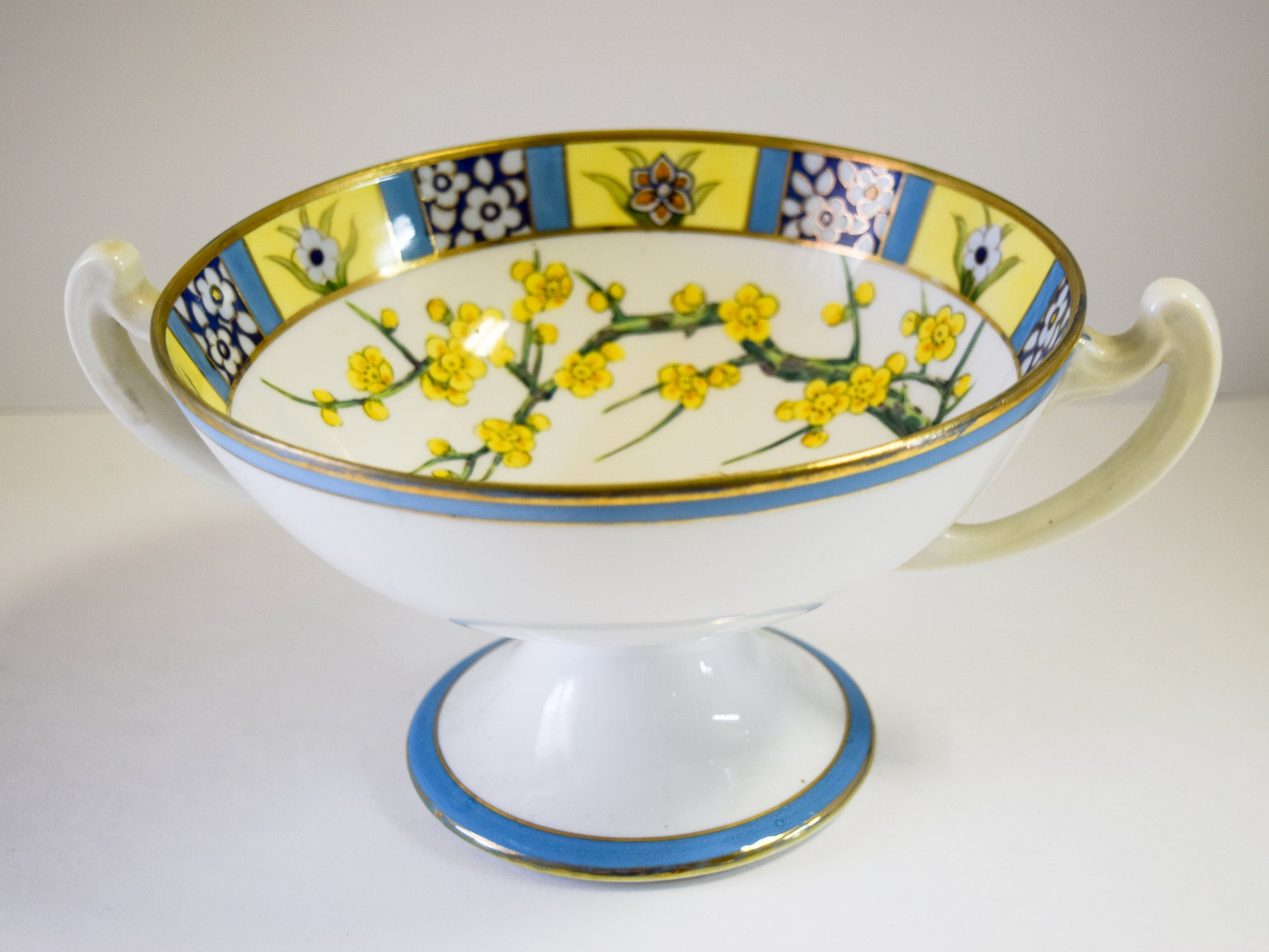 19111921 Morimura Nippon Hand Painted Porcelain Pedestal Centerpiece