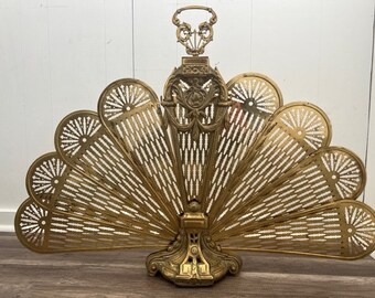 Vintage Art Deco Antique Brass Fan Fireplace Screen