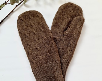 Upcycled Cashmere Cable Knit Mittens, Sustainable Eco-Friendly Gift