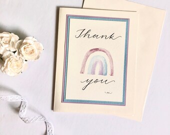 Hand-Painted Watercolour Rainbow Thank You Card