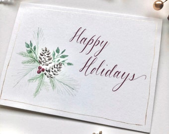 Happy Holidays Greeting Card, with Hand-Painted Gold Detailing