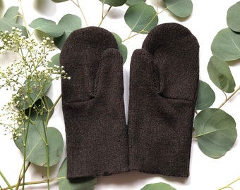 Brown Merino Wool Sweater Mittens | Women's Large