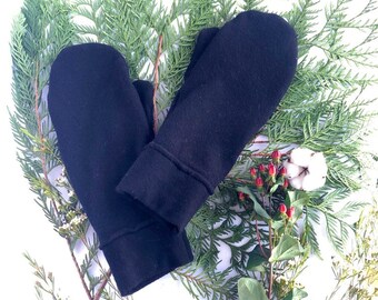 Black Merino Wool Mittens, Upcycled Clothing, Active Wear, winter accessories