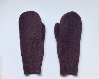 Purple Merino Wool Mittens, Upcycled Sweater Gloves, Women's Size Small