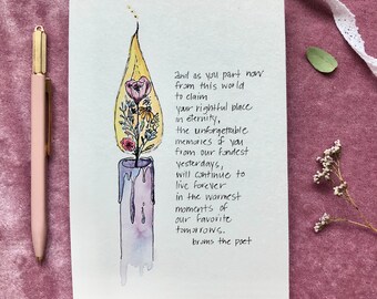 Modern Sympathy Card, Floral Candle, 100% Cotton
