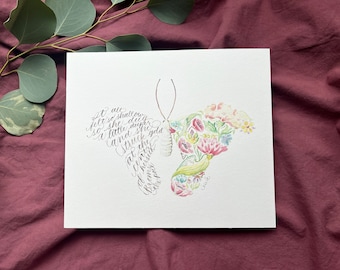 Butterfly Poetry Watercolour Print, Floral Butterfly Wall Art (8x10)