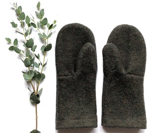 Upcycled Grey Merino Wool Sweater Mittens, Minimalist Style