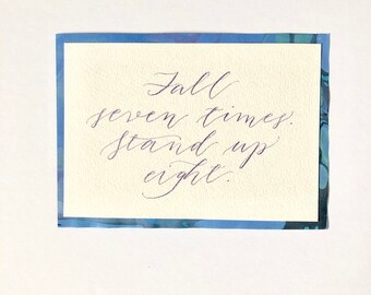 Japanese Proverb Art | Purple Glitter Calligraphy (5x7)