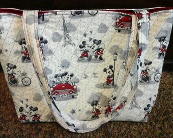 Vintage Mickey and Minnie quilted tote.