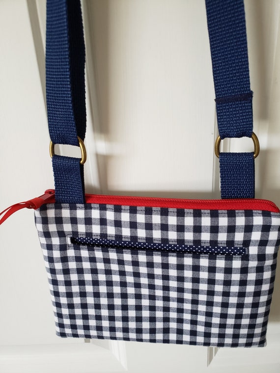 Navy Blue Gingham Check Messenger Bag Crossover Travel - Etsy