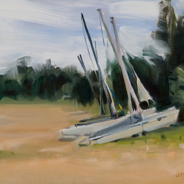 Plein Air Original Oil Painting 8"x10" Sailboats Hawaii Hawaiian impressionist traditional representational fine art