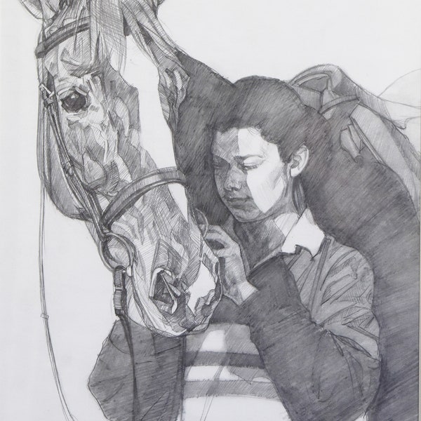 Original Graphite Drawing 10.5" x  8" Study Sketch equine equestrian horse art contemporary traditional realist Thoroughbred
