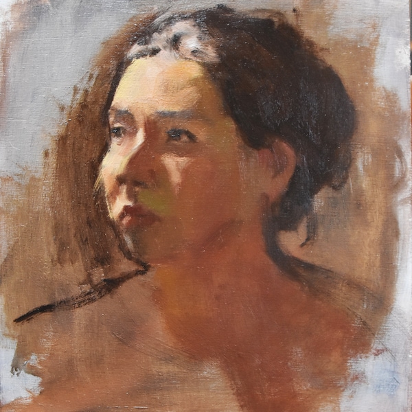 Original fine Art oil painting 11.75" x 10.75" impressionist woman portrait study figure figurative painting contemporary expressionist