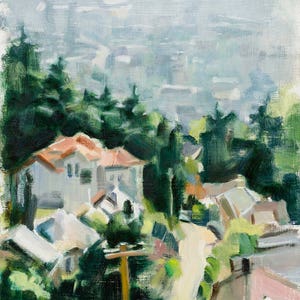 Plein air Cityscape Landscape Impressionist painting Original 8"x10" oil on panel Portland Oregon Pittock Mansion view contemporary fine art