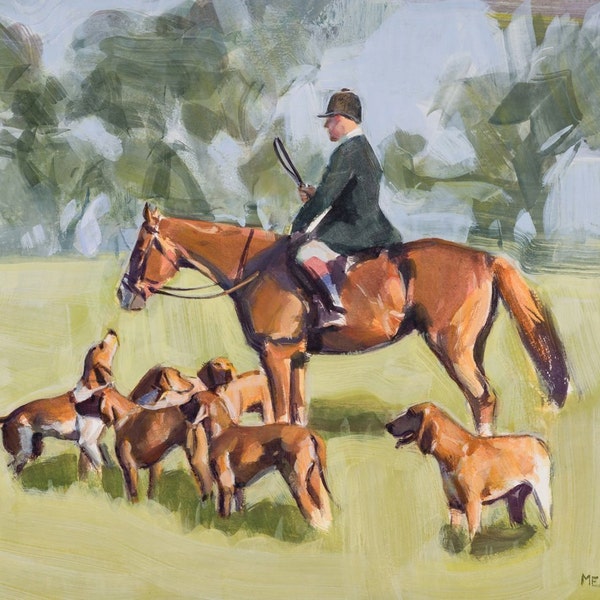 Original Gouache Painting 11 x 9" (unframed) Equine Equestrian Horse Art foxhunting foxhounds contemporary impressionist