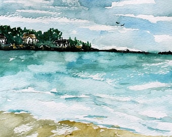 Beach Printable, Kennebunkport Beach, Watercolor Painting Printable, Instant Download, Contemporary Wall Decor, Seaside, Popular Item