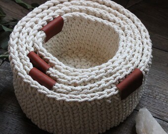 Handmade Basket Crocheted with 100% Cotton Cord - Multiple Sizes