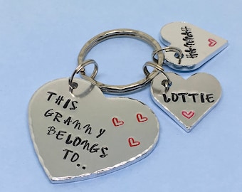 This Granny Belongs to Keyring, Personalised Nanny Gift, Hand Stamped Keychain, Grandma Birthday Gift, Mothers Day Gift, Nanny, Granny, Gran