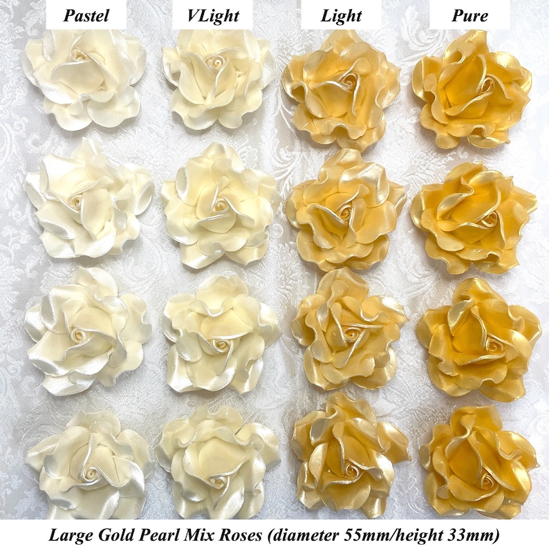 Large Gold Pearl Mix 3D Sugar Roses golden wedding xmas cake decoration NONWIRED 55mm image 2