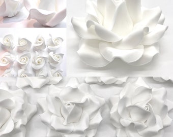 White Sugar Roses Wedding Cake decorations flowers 5 SIZES (1"-3") NON WIRED Large+ Petal Size
