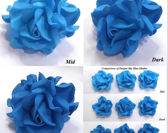 Deep Sky Blue 3D Sugar Roses wedding cake edible decorations flowers 55mm NON-WIRED